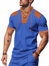 Men's Full Size Lace-Up Neckline Short Sleeve T-Shirt Plus Size 100400842767999 25 Affordable Fashion Under $100 Jerry's Apparel 