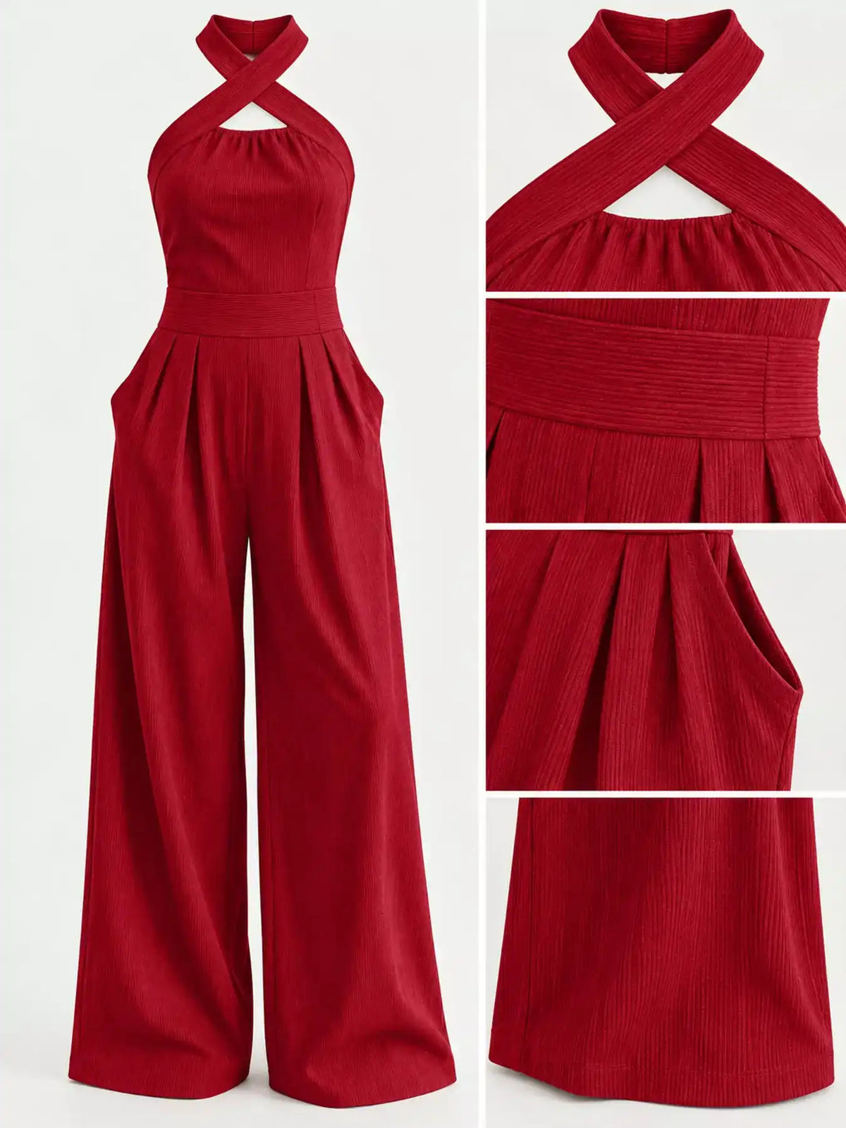 Full Size Halter Neck Wide-Leg Jumpsuit Plus Size 101001857800379 54 Affordable Fashion Under $100 Jerry's Apparel 