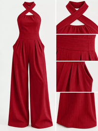 Full Size Halter Neck Wide-Leg Jumpsuit Plus Size 101001857800379 54 Affordable Fashion Under $100 Jerry's Apparel 