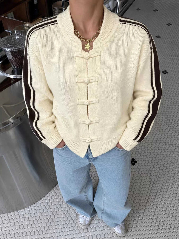 Chinese Knot Button Cardigan with Contrast Side Stripes 101002959338177 61 Affordable Fashion Under $100 Jerry's Apparel 