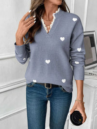 Heart V-Neck Long Sleeve Sweater 100100348759544 46 Affordable Fashion Under $100 Jerry's Apparel 