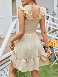Smocked Square Neck Wide Strap Dress