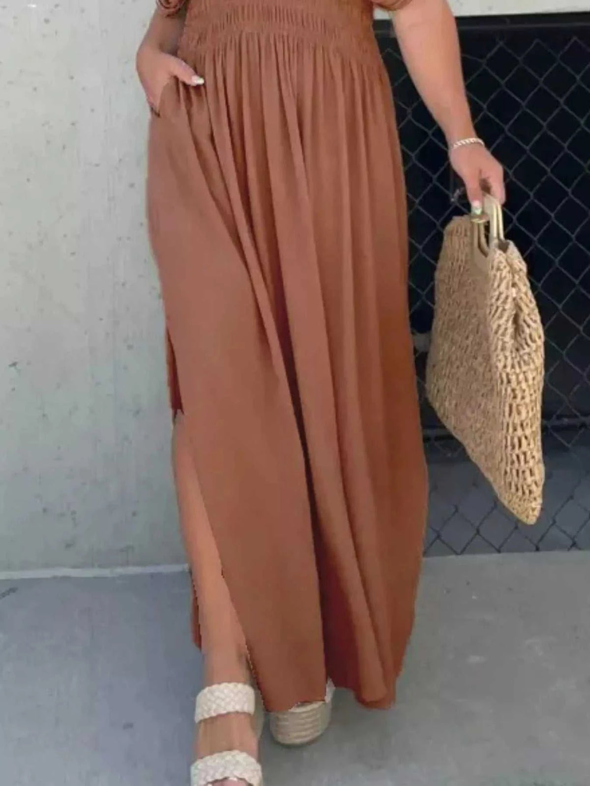 Full Size Slit V-Neck Smocked Waist Maxi Dress Plus Size 100100000480005 59 Gifts for Her Jerry's Apparel 