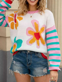 Floral Striped Crew Neck Sweater 100100282505269 51 Affordable Fashion Under $100 Jerry's Apparel 