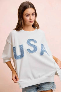 BiBi 4th Of July Usa Letter Patchwork French Terry Top 100100635501873 52 Gifts for Her Jerry's Apparel 