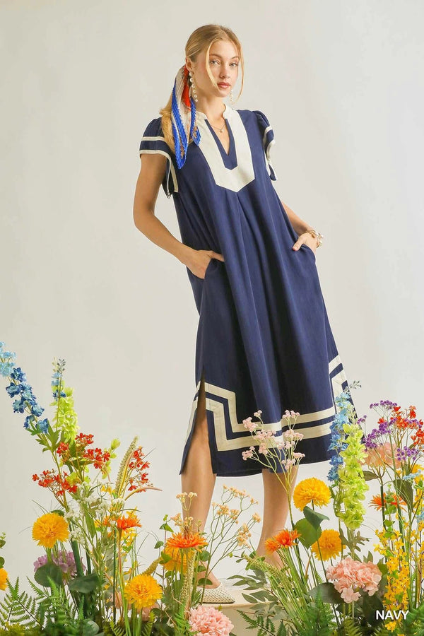 Umgee Linen Cotton Contrast Neckline Midi Dress 100100061321172 62 Affordable Fashion Under $100 Jerry's Apparel 