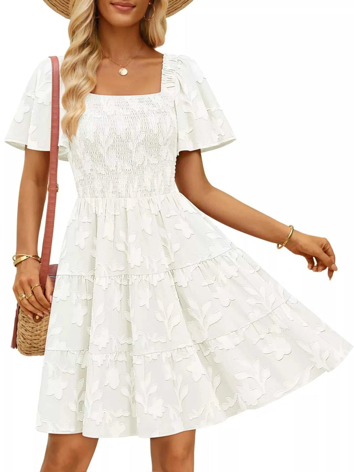 Smocked Square Neck Tiered Mini Dress 100100732221330 56 Affordable Fashion Under $100 Jerry's Apparel 