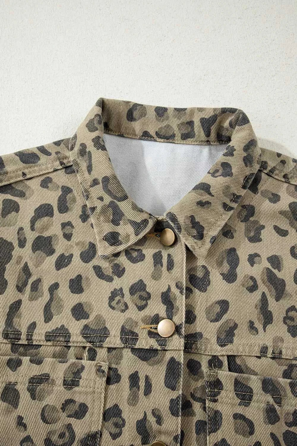 Leopard Print Seam Detail Button Down Denim Jacket 101003575830164 88 Affordable Fashion Under $100 Jerry's Apparel 