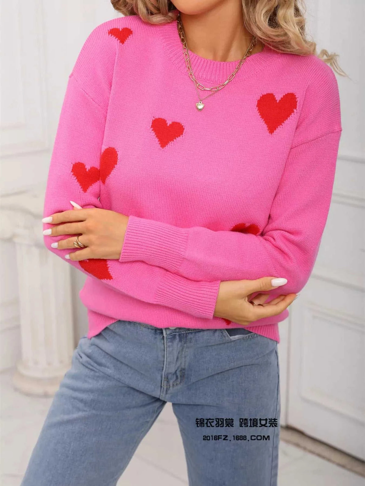 Valentine's Day Heart Print Round Neck Sweater 100100226503110 49 Affordable Fashion Under $100 Jerry's Apparel 