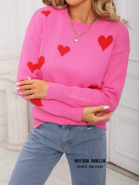Valentine's Day Heart Print Round Neck Sweater 100100226503110 49 Affordable Fashion Under $100 Jerry's Apparel 