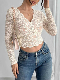 Elegant Lace V-Neck Long Sleeve Top 100100005580872 26 Affordable Fashion Under $100 Jerry's Apparel 