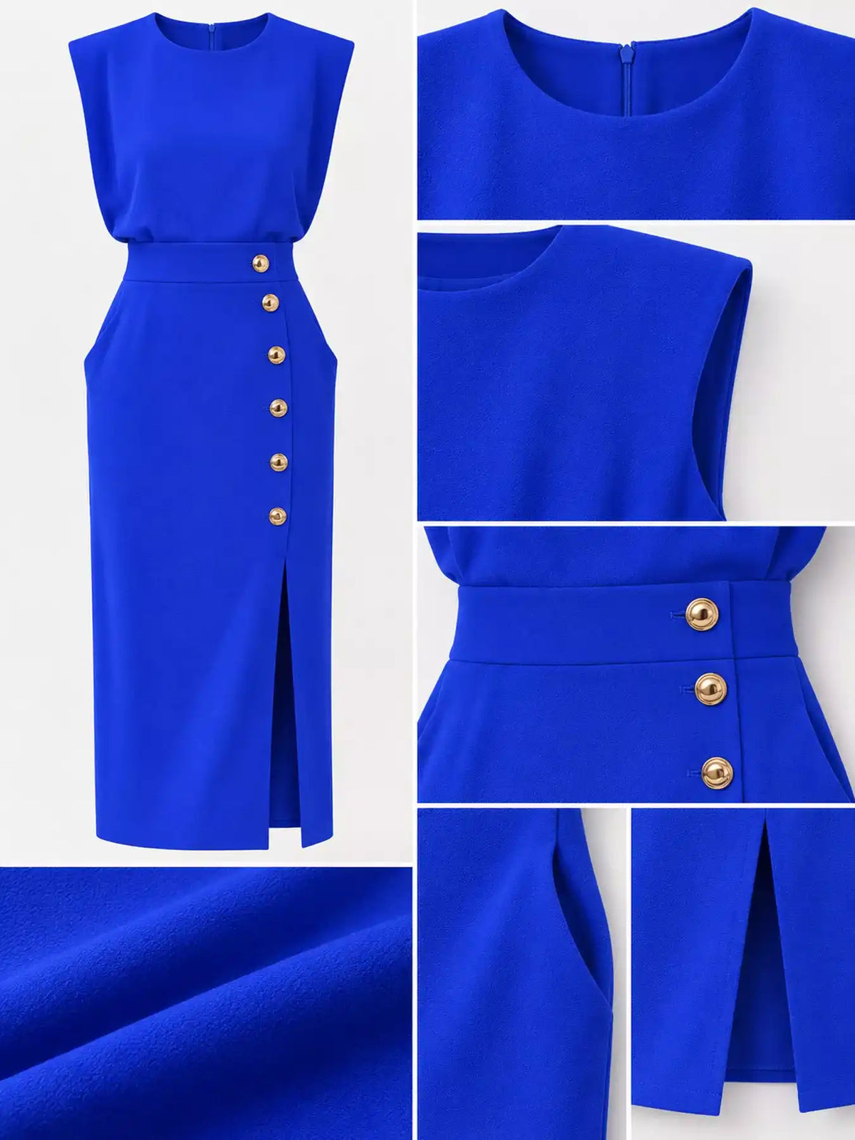 Sleeveless Midi Dress with Gold Button Detail and Side Slit 101001590890082 42 Affordable Fashion Under $100 Jerry's Apparel 