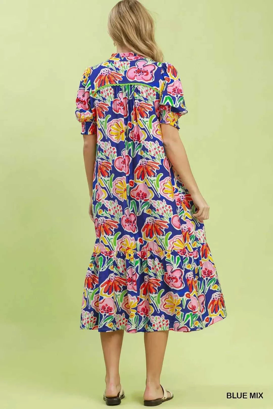 Umgee Floral Print Puff Sleeve Tiered Midi Dress 100100464481430 64 Affordable Fashion Under $100 Jerry's Apparel 