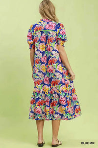 Umgee Floral Print Puff Sleeve Tiered Midi Dress 100100464481430 64 Affordable Fashion Under $100 Jerry's Apparel 