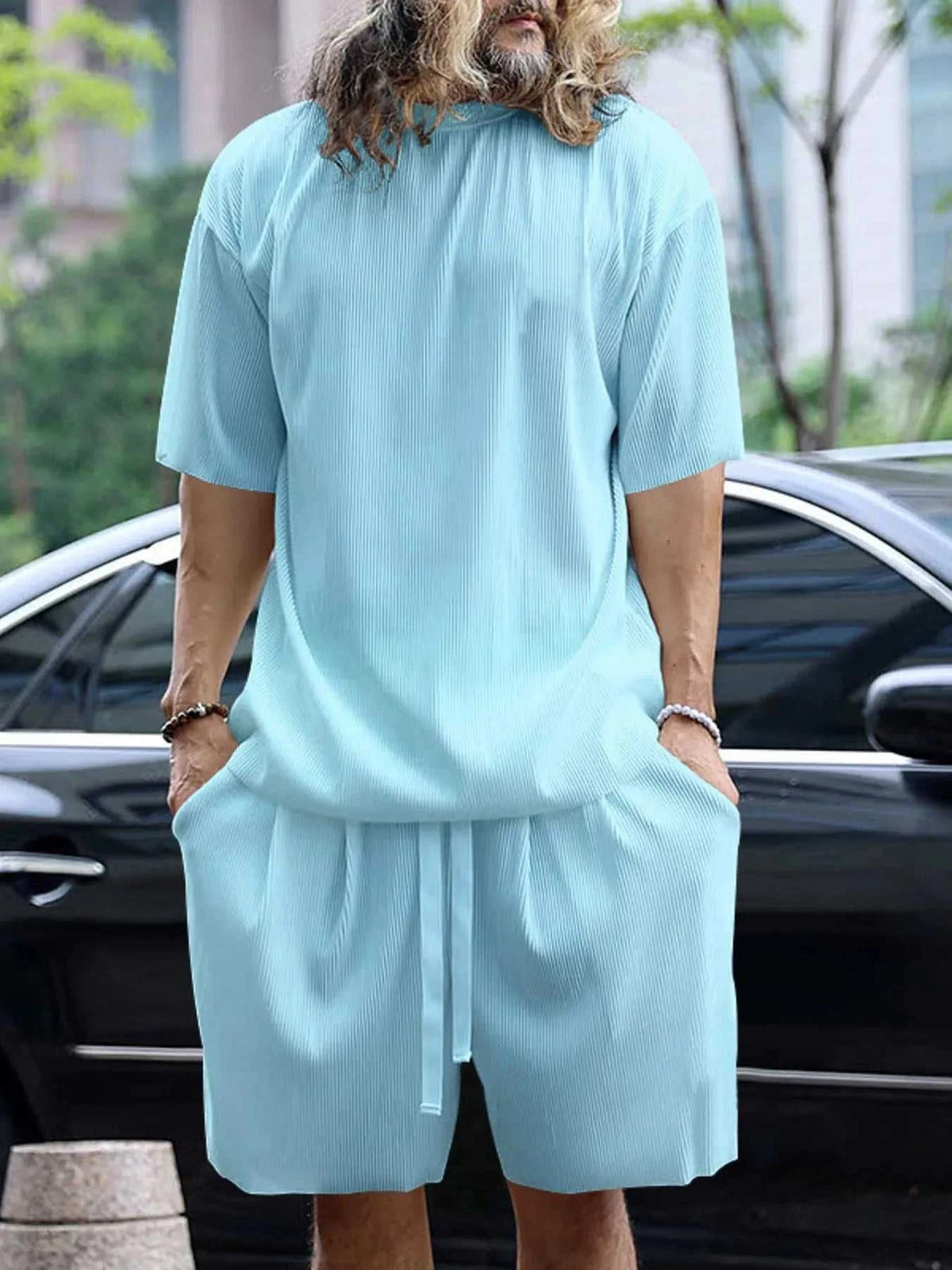 Men's Full Size Round Neck Short Sleeve Top and Shorts Set Plus Size 100400436735405 35 Affordable Fashion Under $100 Jerry's Apparel 