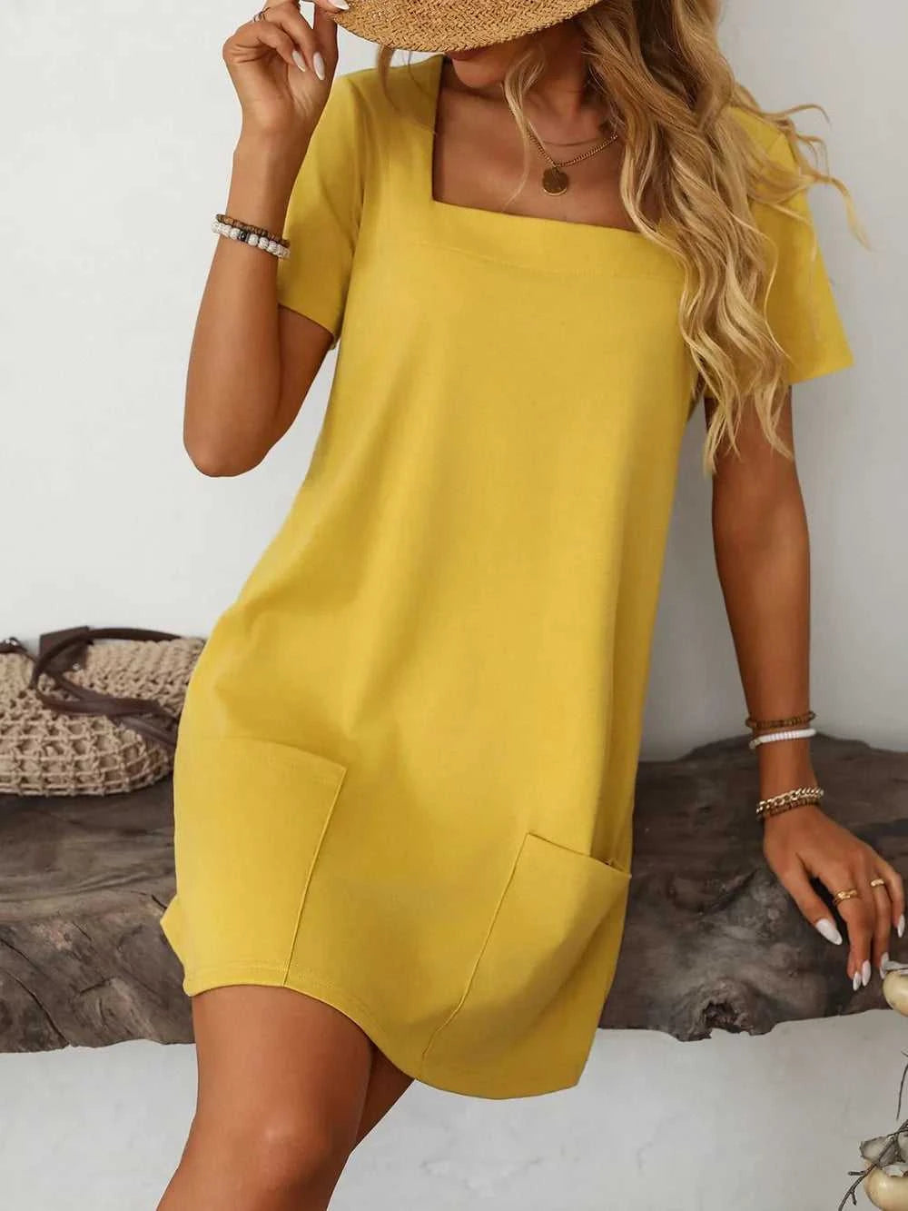 Mandy Square Neck Short Sleeve Mini Dress 100100588511470 24 Affordable Fashion Under $100 Jerry's Apparel 