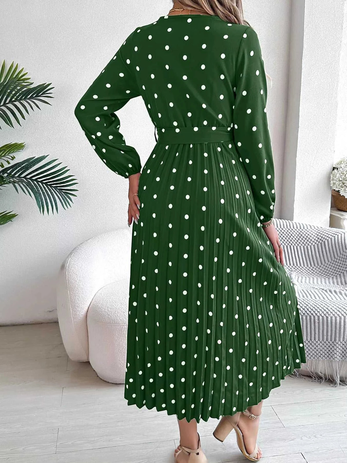 Front Tie Polka Dot Midi Pleated Dress 100100612892124 36 Gifts for Her Jerry's Apparel 