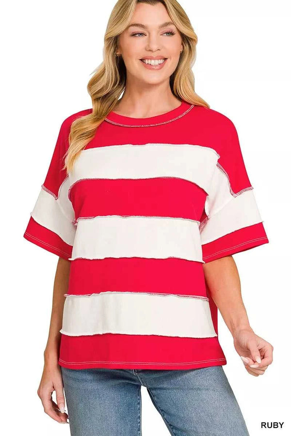 Zenana French Terry Striped Exposed Seam Top 100100902161809 24 Affordable Fashion Under $100 Jerry's Apparel 
