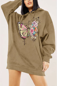 Full Size Butterfly Graphic Dropped Shoulder Hoodie