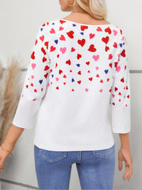 Heart Round Neck Long Sleeve T-Shirt