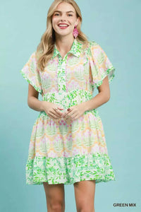 Umgee Mixed Floral Tiered Mini Dress with Flutter Sleeves 100100522441474 66 Affordable Fashion Under $100 Jerry's Apparel 