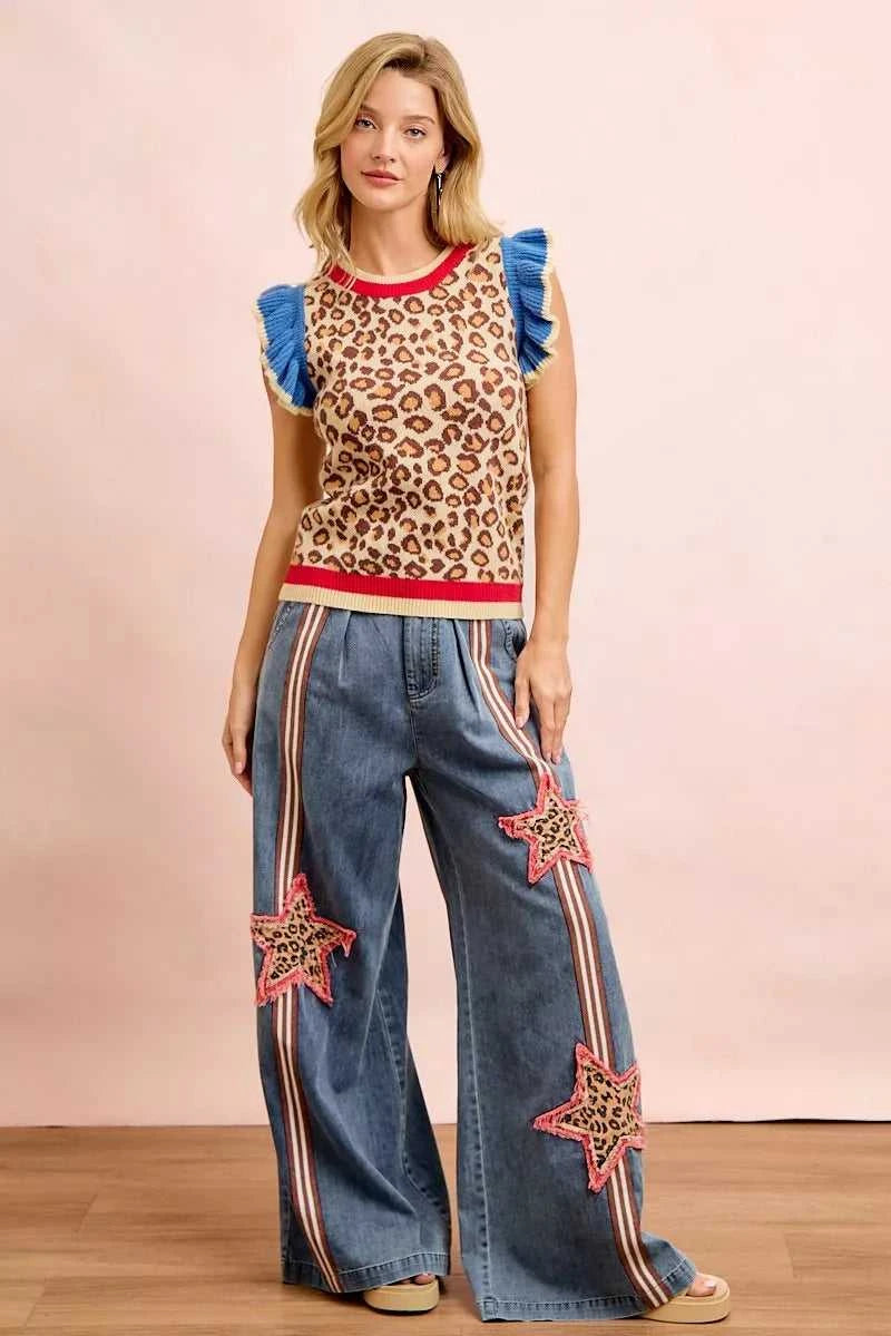 BiBi 4th Of July Leopard Ruffled Detail Knit Top 100100300891355 43 Affordable Fashion Under $100 Jerry's Apparel 