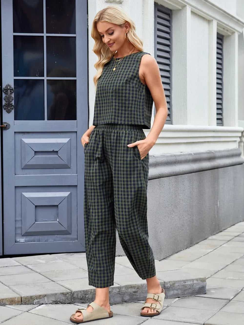Plaid Sleeveless Top and Pants Set 100100045523661 39 Affordable Fashion Under $100 Jerry's Apparel 
