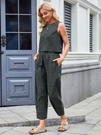 Plaid Sleeveless Top and Pants Set 100100045523661 39 Affordable Fashion Under $100 Jerry's Apparel 