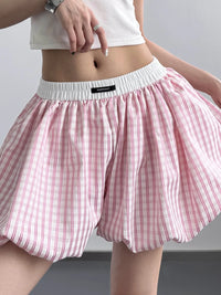 Plaid Elastic Waist Casual Shorts