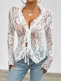 Tie Front Long Sleeve Lace Top 100100498929806 35 Affordable Fashion Under $100 Jerry's Apparel 