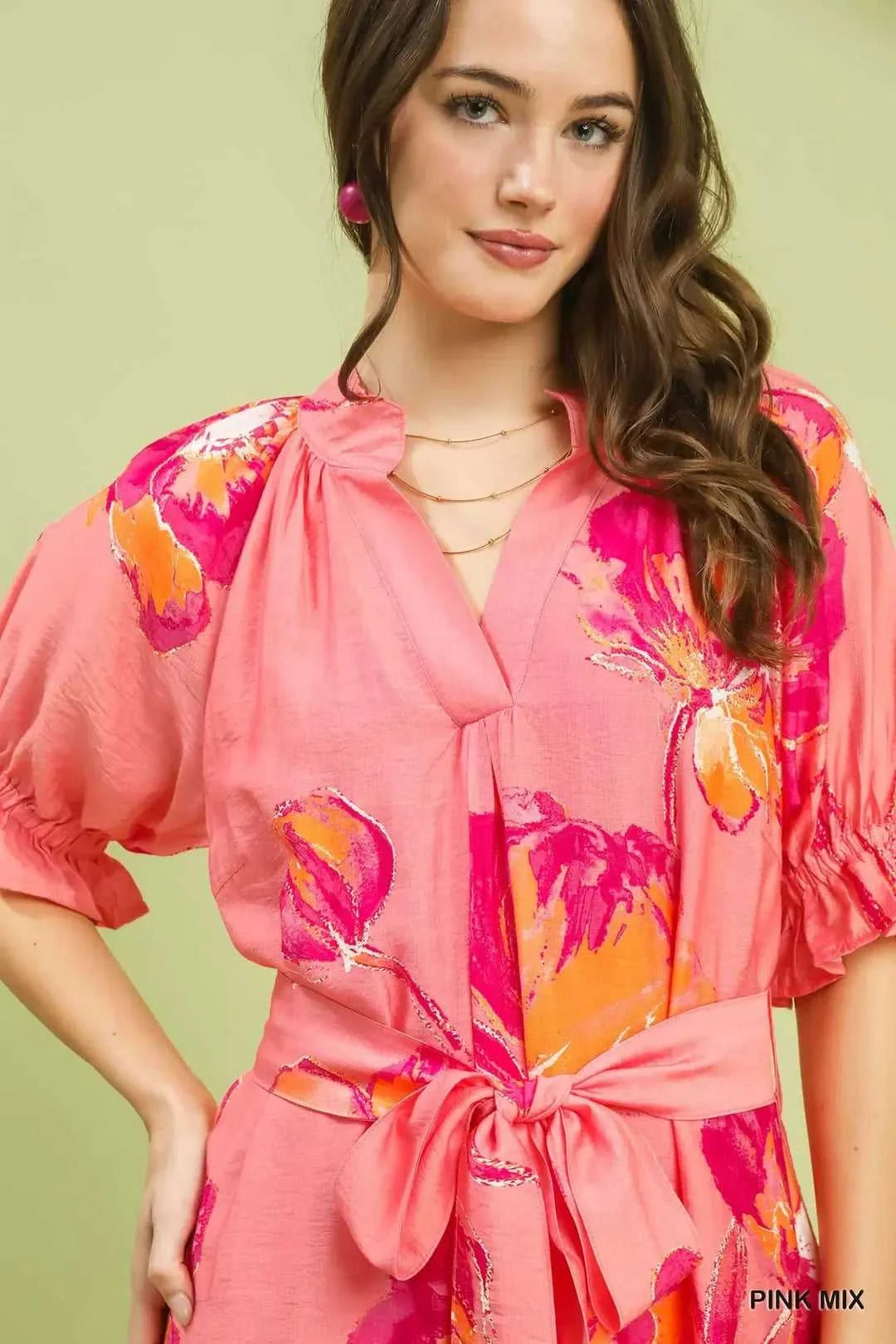 Umgee Floral Flounce Sleeve Midi Dress with Belted 100100356091904 66 Affordable Fashion Under $100 Jerry's Apparel 