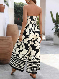 Floral Print Strapless Tie Front Wide Leg Jumpsuit 100100556709535 42 Affordable Fashion Under $100 Jerry's Apparel 