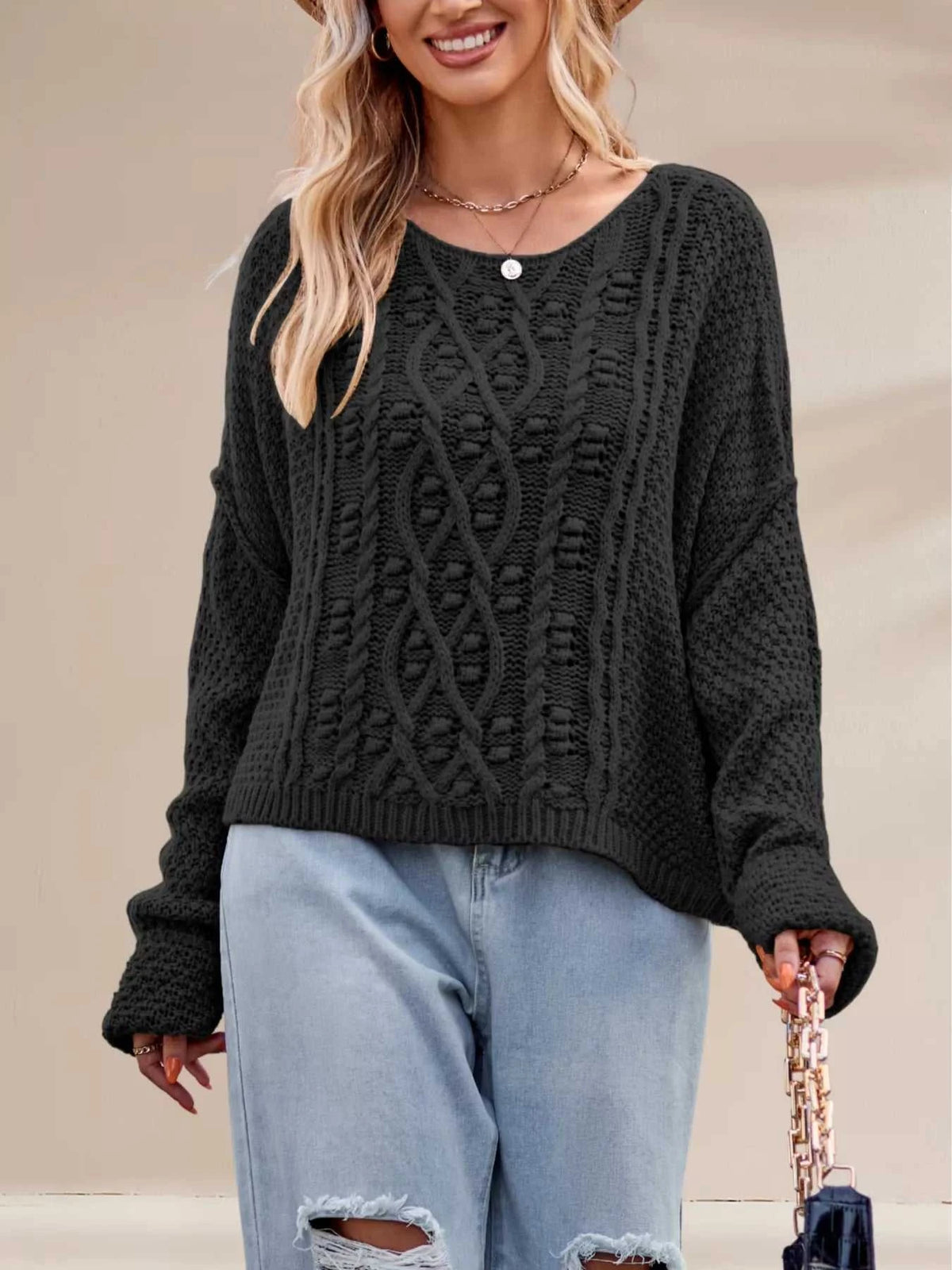 Textured Knit Round Neck Sweater 100100794321457 47 Affordable Fashion Under $100 Jerry's Apparel 