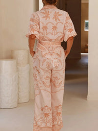 Printed Button Up Shirt and Pants Set