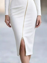 Elegant Asymmetric Zipper Lapel Bodycon Midi Dress 101001647887507 54 Gifts for Her Jerry's Apparel 