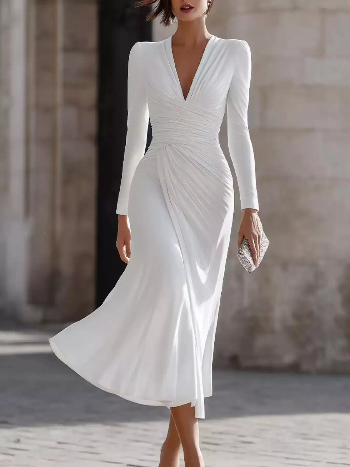 Full Size Ruched Long Sleeve Midi Dress Plus Size 101001442076109 52 Gifts for Her Jerry's Apparel 