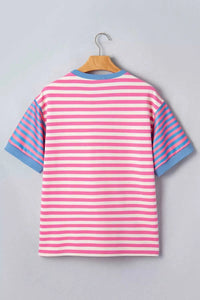 Stripe Contrast Patchwork Short Sleeve Loose Tee 100100172924459 30 Affordable Fashion Under $100 Jerry's Apparel 