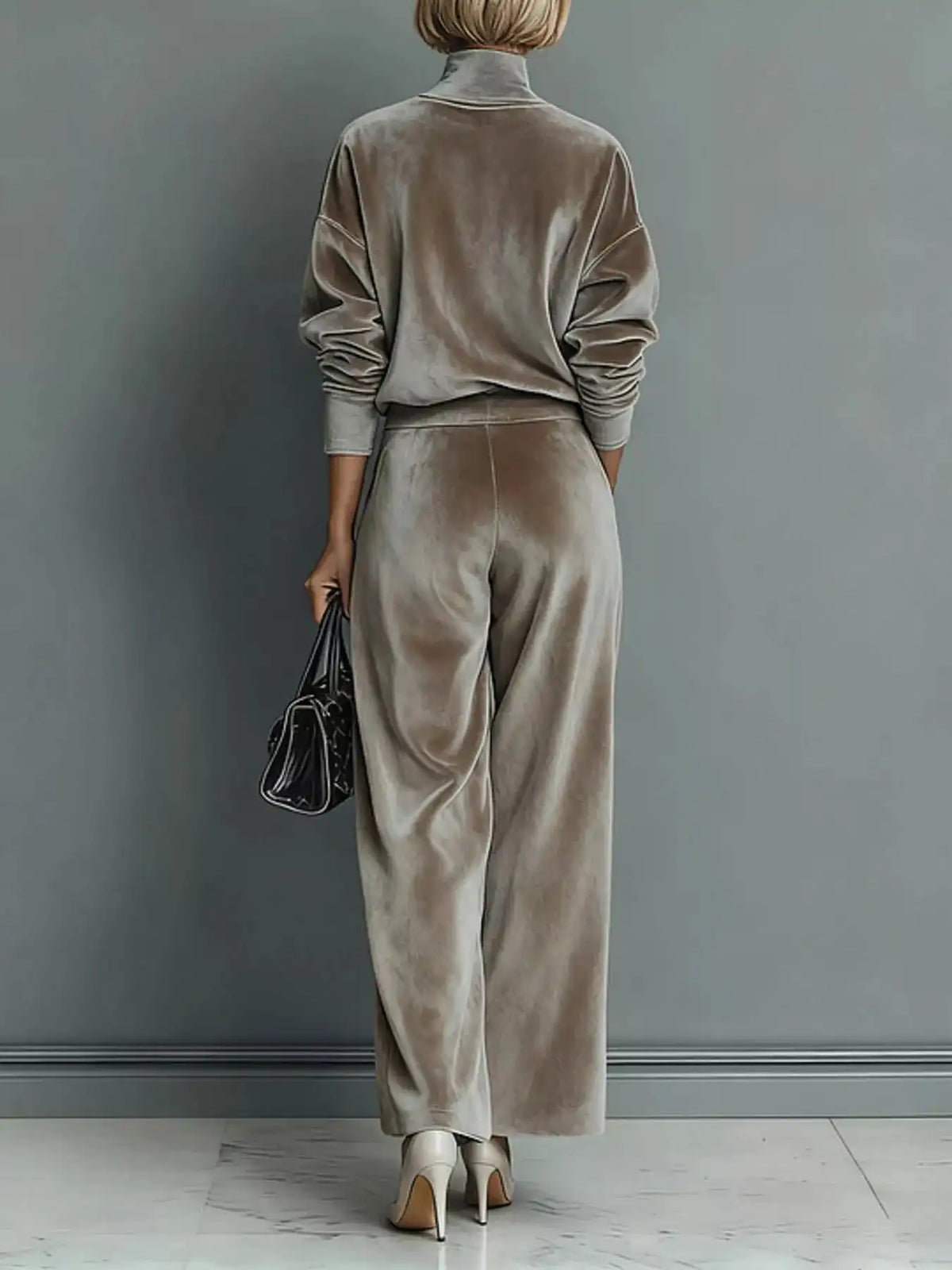 Full Size Elegant Velvet Mock Neck Long Sleeve Top and Wide-Leg Pants Set Plus Size 101001603377263 63 Women's Pants Set Gifts for Her Jerry's Apparel 