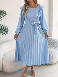 Ruffled Pleated Midi Dress with Waist Tie 101001197851740 44 Affordable Fashion Under $100 Jerry's Apparel 