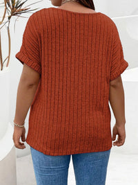 Plus Size Ribbed Half Zip Relaxed Fit T-Shirt