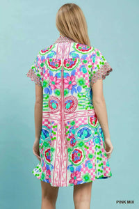 Umgee Mediterranean Print Dress with Contrast Printed Trim 100100885981610 62 Affordable Fashion Under $100 Jerry's Apparel 