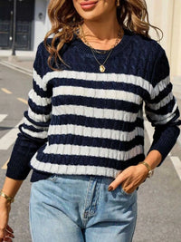 Striped Cable Knit Round Neck Sweater 100100499943508 42 Affordable Fashion Under $100 Jerry's Apparel 