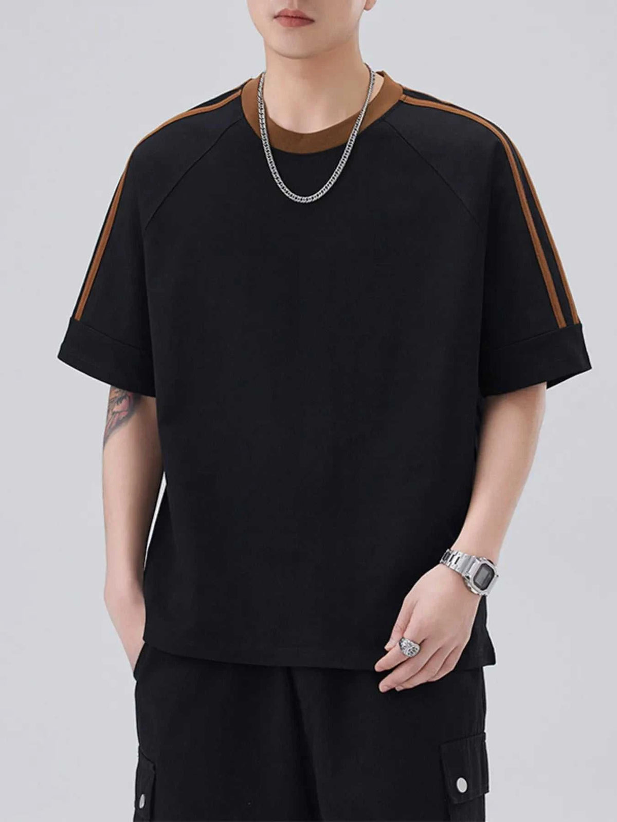 Men's Plus Size Striped Trim Casual T-Shirt 100400623701852 45 Affordable Fashion Under $100 Jerry's Apparel 