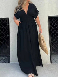 Full Size Slit V-Neck Smocked Waist Maxi Dress Plus Size 100100000480005 59 Gifts for Her Jerry's Apparel 