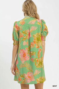Umgee Botanical Print Dress with Smocked Cuffs 100100413401039 64 Affordable Fashion Under $100 Jerry's Apparel 