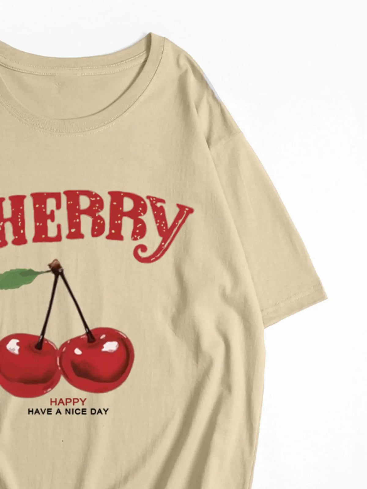 Plus Size Cherry Graphic Round Neck Short Sleeve T-Shirt