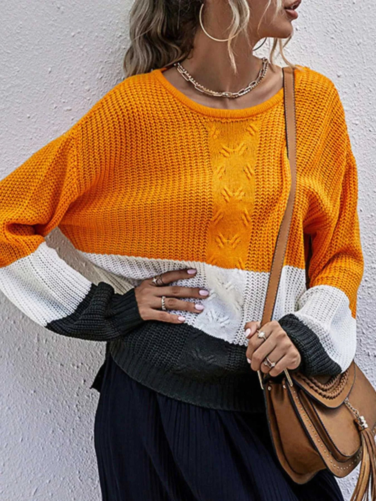 Color Block Round Neck Sweater 100100367558904 38 Affordable Fashion Under $100 Jerry's Apparel 