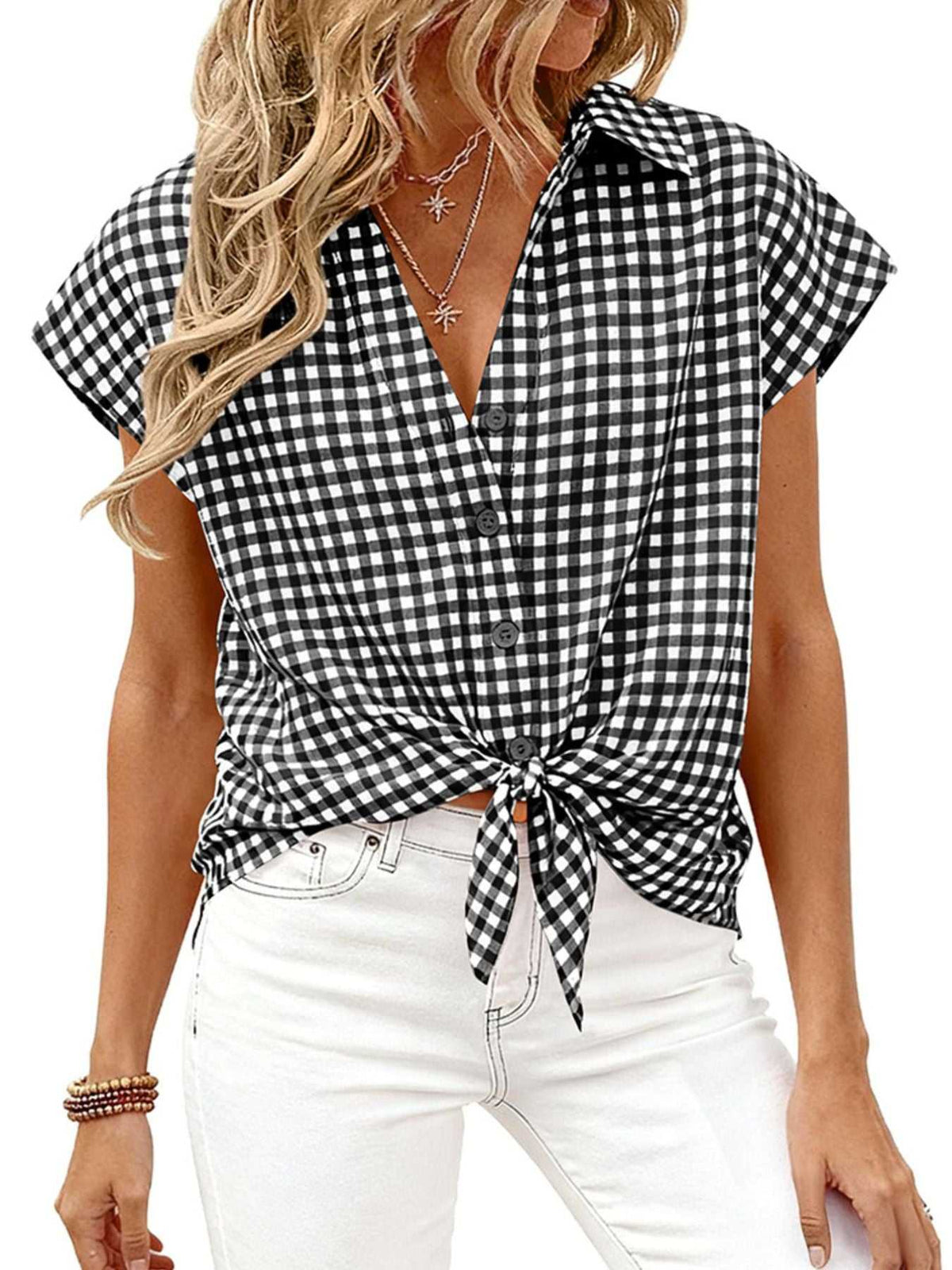 Gingham Print Button-Down Shirt 100100535526342 33 Affordable Fashion Under $100 Jerry's Apparel 