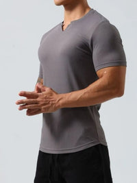 Men's Plus Size Notched Short Sleeve T-Shirt