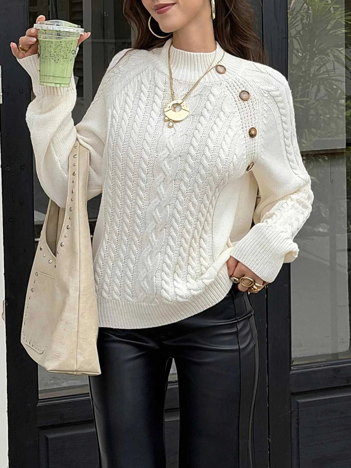 Mock Neck Cable-Knit Sweater 101002448539888 52 Affordable Fashion Under $100 Jerry's Apparel 